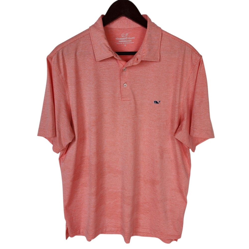 Vineyard Vines Performance Polo Shirt Mens LG Orange Heathered Stretch Golf Peru